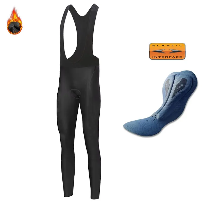

Thermal Fleece Cycling Bib Pants, Padded Trousers, Long-distance Bicycle Tights, Keep Warm, Solid Black, Winter