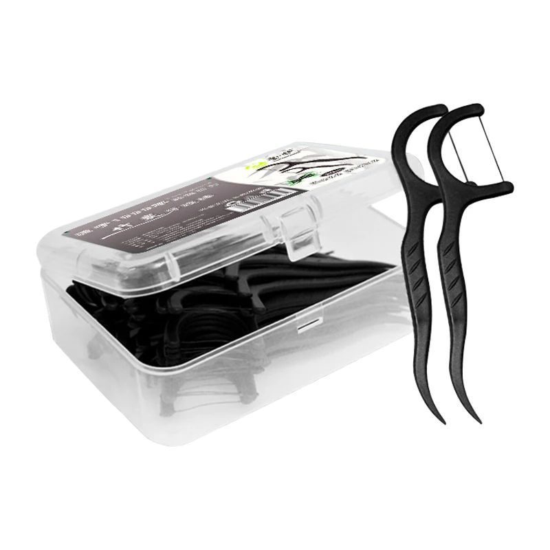 

Sdotter 50pcs Bamboo Charcoal Round Floss Care Dental Floss Stick Oral Cleaning Tools Interdental Brush Toothpicks Clean Up Odor