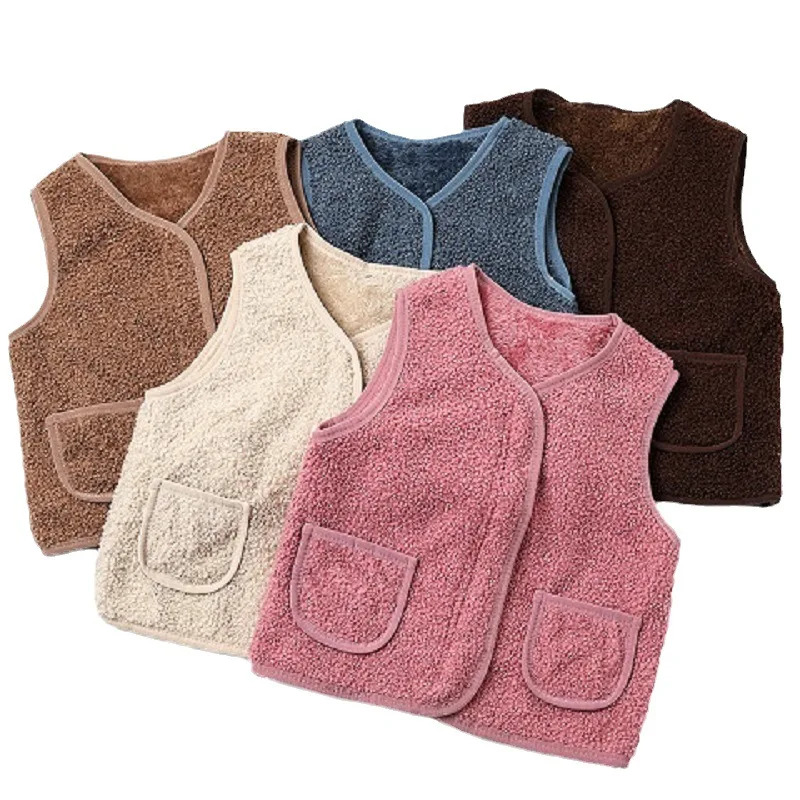 Children's Vest Girl's Sleeveless Jacket Winter Baby Velvet To Raise Temperature Outerwear Boy's Light Warm V-Neck Clothes