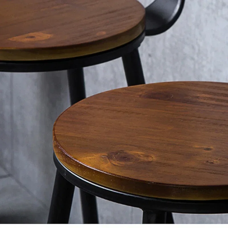 American Style Iron Bar Chair Coffee Shop Milk Tea Shop High Chairs Retro Backrest Seat Solid Wood Sitting Face Counter Stool
