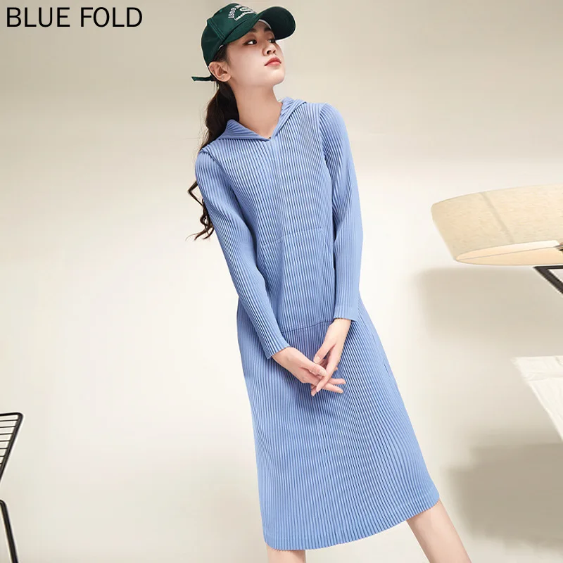 

Women's Long-sleeved Hooded Sweater Dress, Over-the-knee Dress, Large Size, All-match, Korean Version, Fashion, Autumn, New