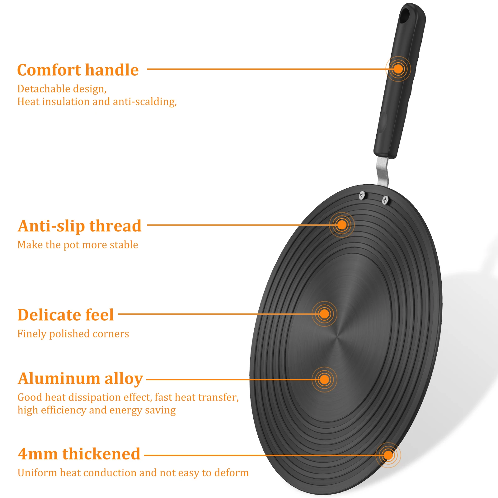 Induction Adapter Plate Double Sided Heat Diffuser Plate with Handle Non Slip Heat Conduction Aluminium Alloy