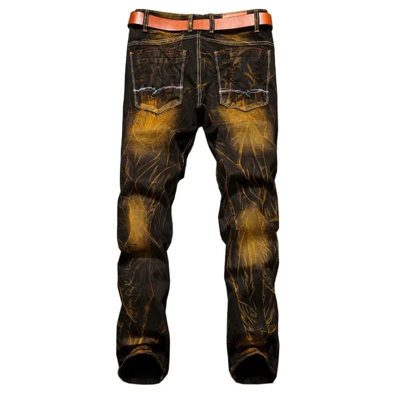 Men's Trousers Men's Patchwork Ripped Jeans (no Belt) Personalized Fashion Vintage Denim Pants High Street Hip Hop High Quality Male Trousers