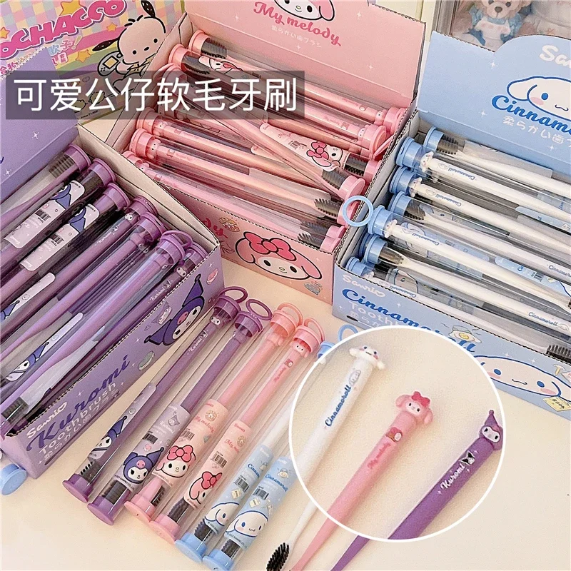 Sanrio Kuromi Toothbrush Kawaii My Melody Cinnamoroll Soft Toothbrush Anime Girl Heart Cute Travel Portable Bamboo Charcoal