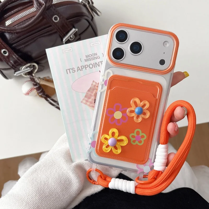 รูปสินค้า เคสแฟชั่นดอกไม้เกาหลี ช่องใส่บัตร สำหรับ iPhone 12-17 Pro Max