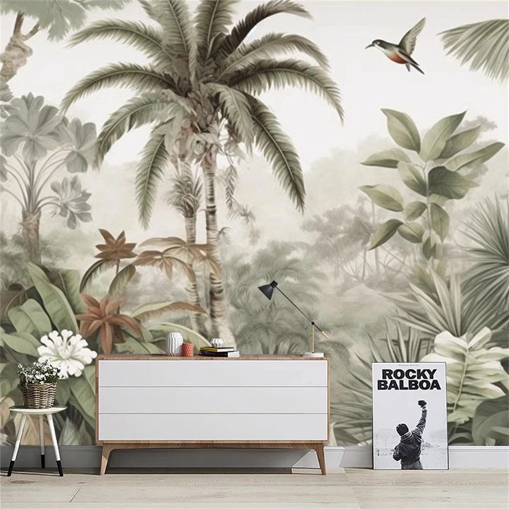 custom Southeast Asian banana leaf wallpaper living room sofa bedroom TV background mural restaurant tropical rain 3D wall paper