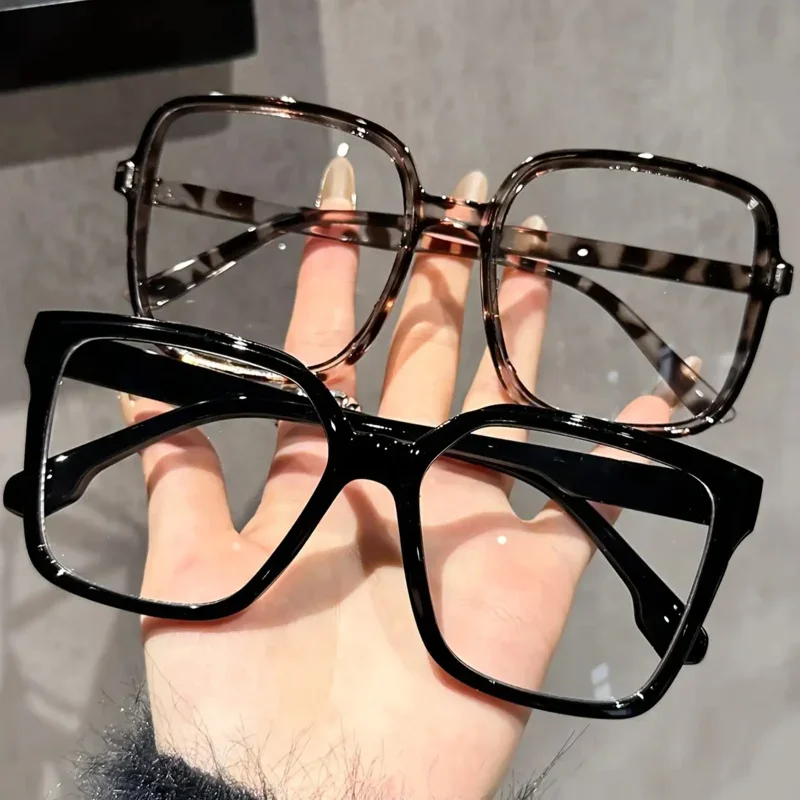 Rectangular Reading Glasses - Large Frame Plastic Eyewear with Transparent Lenses for Office Use