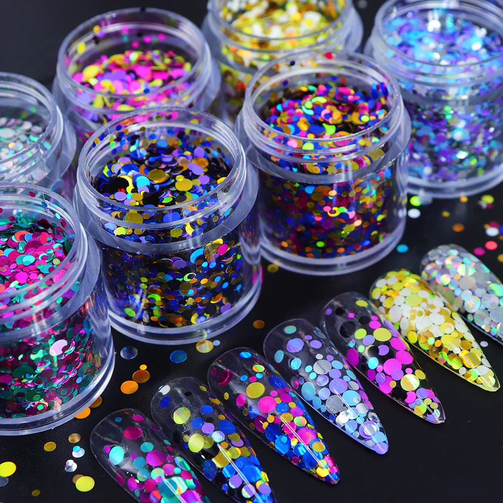 10 ml Nail Art Sequins Holographic Round Shape Nails Accessories Colorful Bubble Glitter Flake Mixed Manicure DIY Art Decoration nail glitter nail decoration nail decorations nail flakes