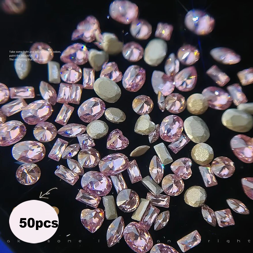 50Pcs 미니 지르콘 네일 아트 라인 석 혼합 모양 플랫 하단 다이아몬드 손톱 매력 스파클 럭셔리 매니큐어 장식 액세서리 * &