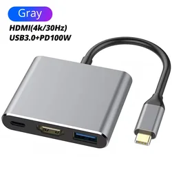 Title: USB 3.0 Hub Type C Docking Station with 4K HDMI Adapter and PD Fast Charge (Gray)