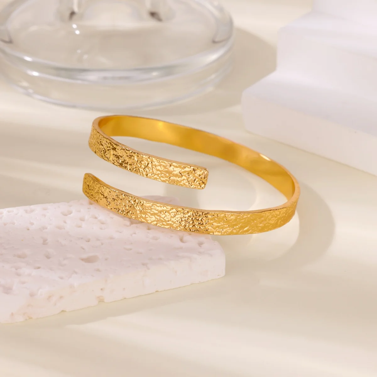 Bangle Textured for Women Gold Stainless Steel