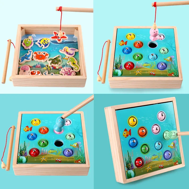 Kids Early Education Props Wooden Magnetic Games 3D Fishing Toy Game Baby Kids Educational Toys Children Birthday Christmas Gift 4