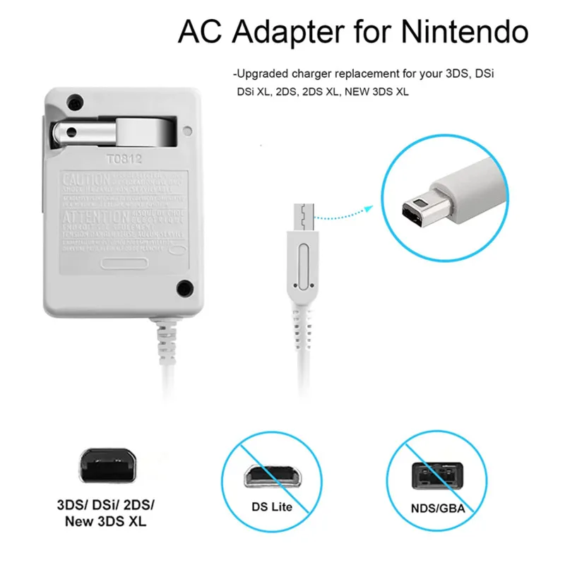 Adaptador de Energia para Nintendo Switch, Adaptador AC, UE, EUA Plug Charger, Nintendo 3ds, XL, 2DS, DSI, Switch, 100V-240V