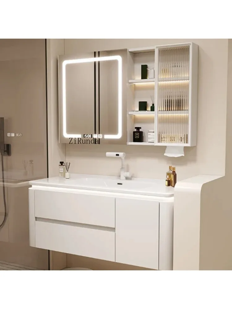 Cream Style Smart Bathroom Mirror Cabinet Wall-mounted Vanity with Sink Bathroom Cabinet Home Furniture Arredo