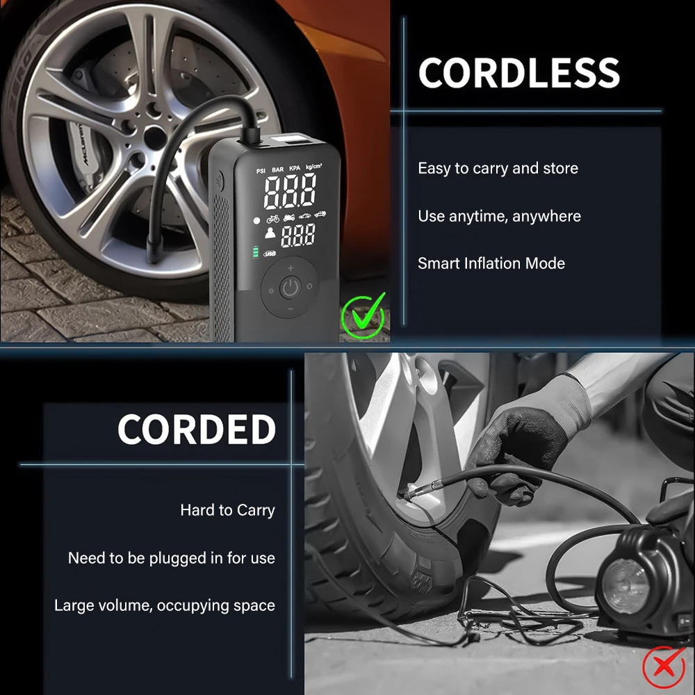 CARSUN Portable Rechargeable Tire Inflator – Digital Air Compressor 3