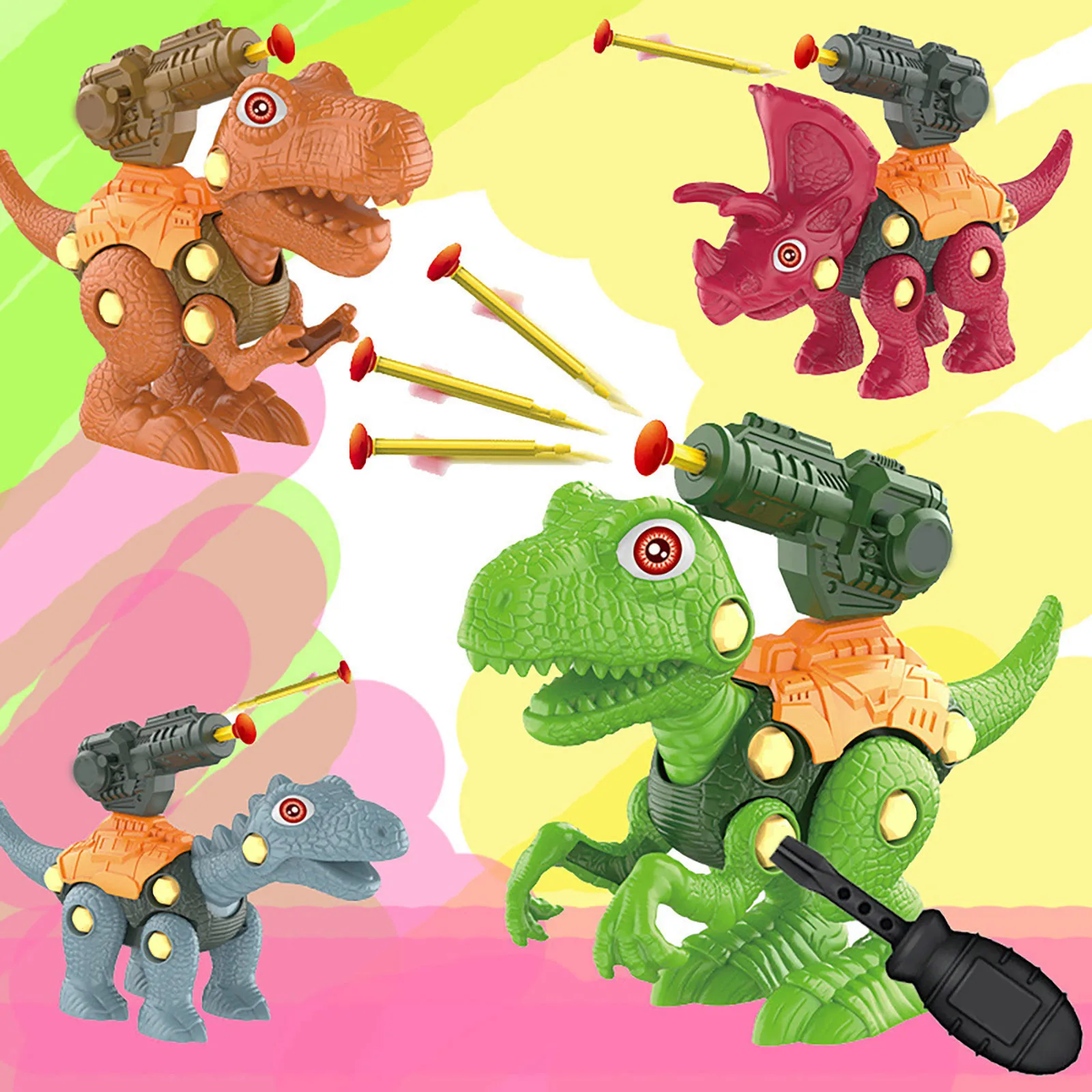 Kids Take Apart Dinosaur Toys Mecha Dinosaur Team Toys Shooting Launcher DIY Building With Plastic Screw משחקים לב