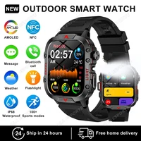 Military Outdoor Smartwatch Flashlight HD AMOLED Screen Bluetooth Call IP68 Waterproof Men Smart Watch DIY Dial 100+Sports Modes