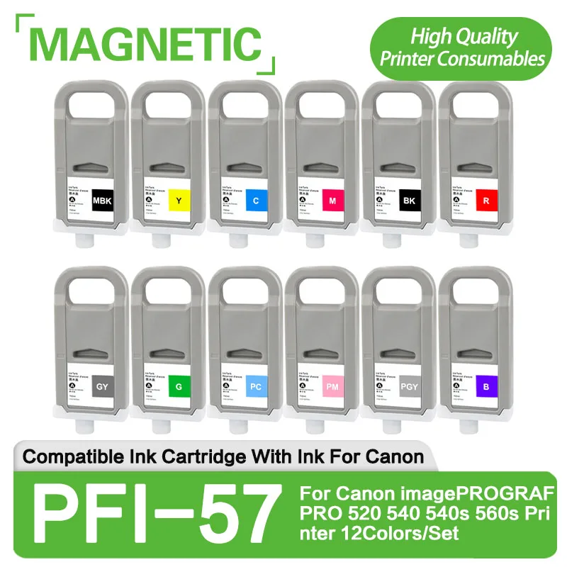 

700ML PFI-57 PFI57 Compatible Ink Cartridge With Ink For Canon imagePROGRAF PRO 520 540 540s 560s Printer 12Colors/Set