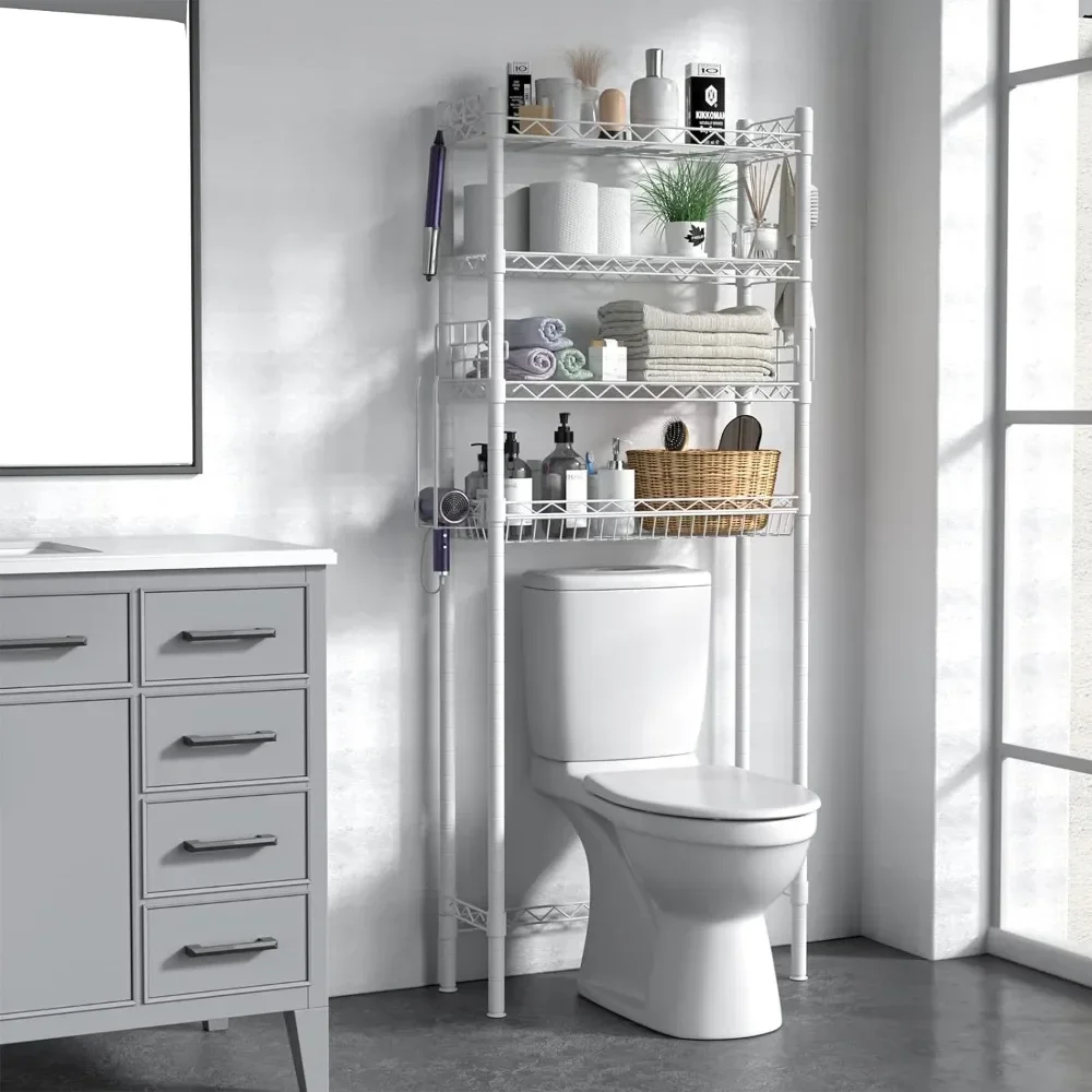 

Over The Toilet Storage, 4-Tier Bathroom Organizer Shelves Over Toilet, Adjustable Over-The-Toilet Storage Shelf Freestanding