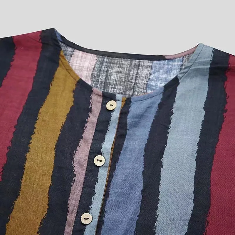 Men Sleepwear Nightgown Robe Arabian Striped Clothing Long Sleeve Shirt Vintage Homewear Cotton Bathrobe Plus Size Buttons New