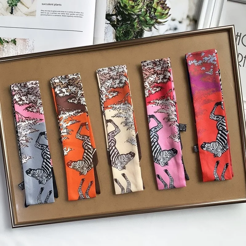 South Korea's Four Seasons Versatile Zebra Fine Horse Women's Twill Ribbon Scarf Travel Bag Handle Ribbon Hair Band Small Scarf 3