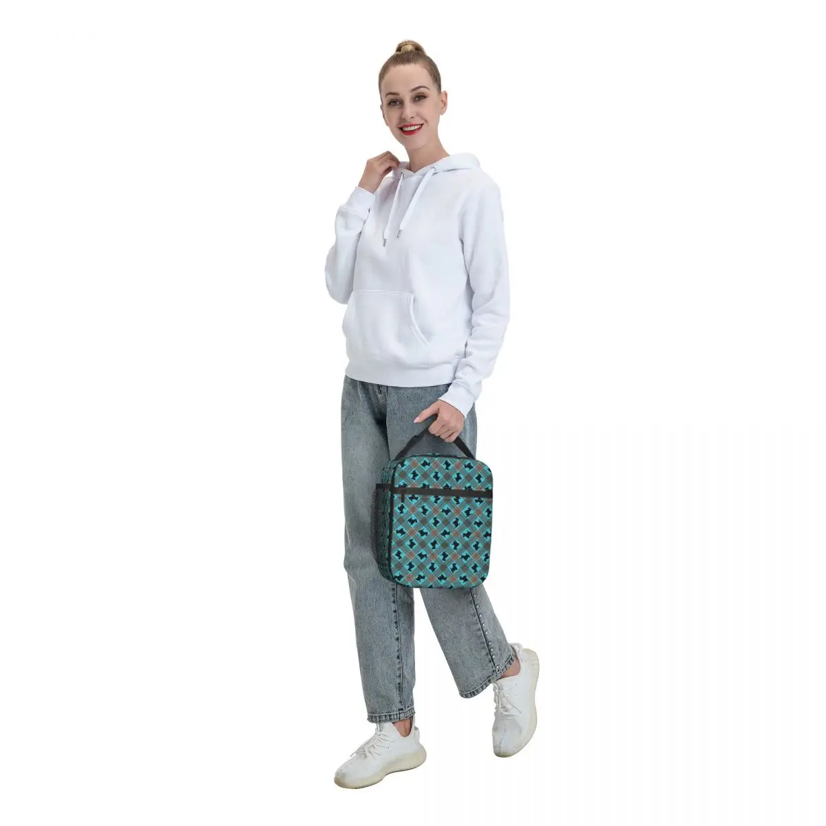 Black Scottie Dog Plaid Tartan Insulated Lunch Bag for School Office Scottish Terrier Lover Leakproof Thermal Cooler Bento Box