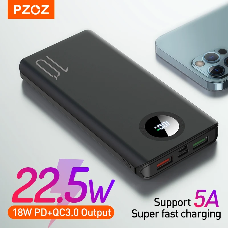 Pzoz Power Bank 10000mah, Batterie Externe Portable, Charge Rapide