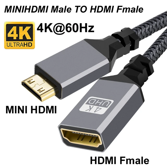 orientering efter skole Privilegium 20CM Nylon Braid Gold HD 4K@60HZ V2.0 MINIHDMI MINI HDMI Male To HDMI Fmale  Extension Cable For HDTV PS4 Projector HDTV Monitor