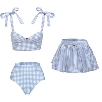 Sexy High Waist Swimsuit with Skirt Bikini Swimwear Swimsuit Women Separates Swimwear Side Straps Swimsuit Bathing Suit 1
