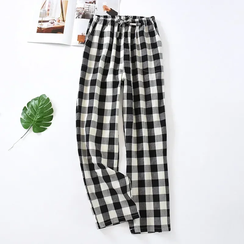 

Home Thin Casual Sleepwear Side Cotton Four Long Trousers With Pockets Pijamas Women Seasons Woven Pants for