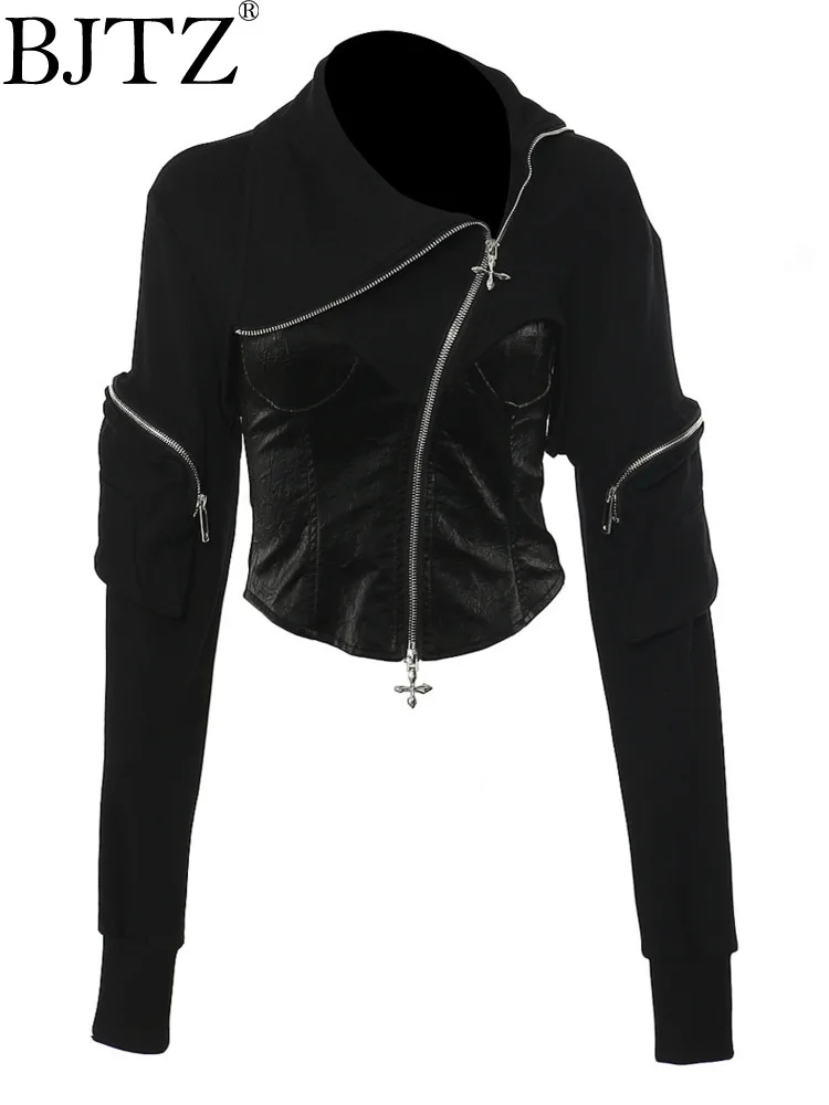 

BJTZ Personalized Splicing Slim Fit Adjustable 2024 Early Spring New Women's Back Hollowed Irregular Design Solid Color Hoodie