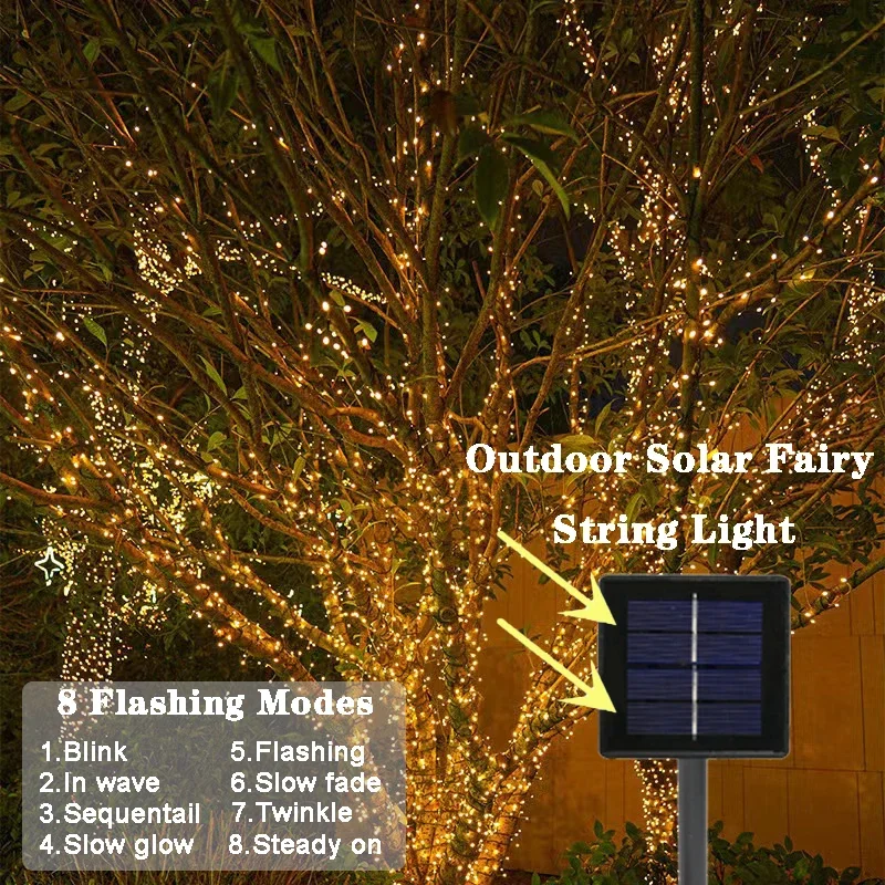 20-200LED Solar String Light Outdoor 8 Mode Garden Waterproof Fairy Lamp Garland for Christmas Holiday Party Home Decoration led string lights decorative lights string lights led fairy lights