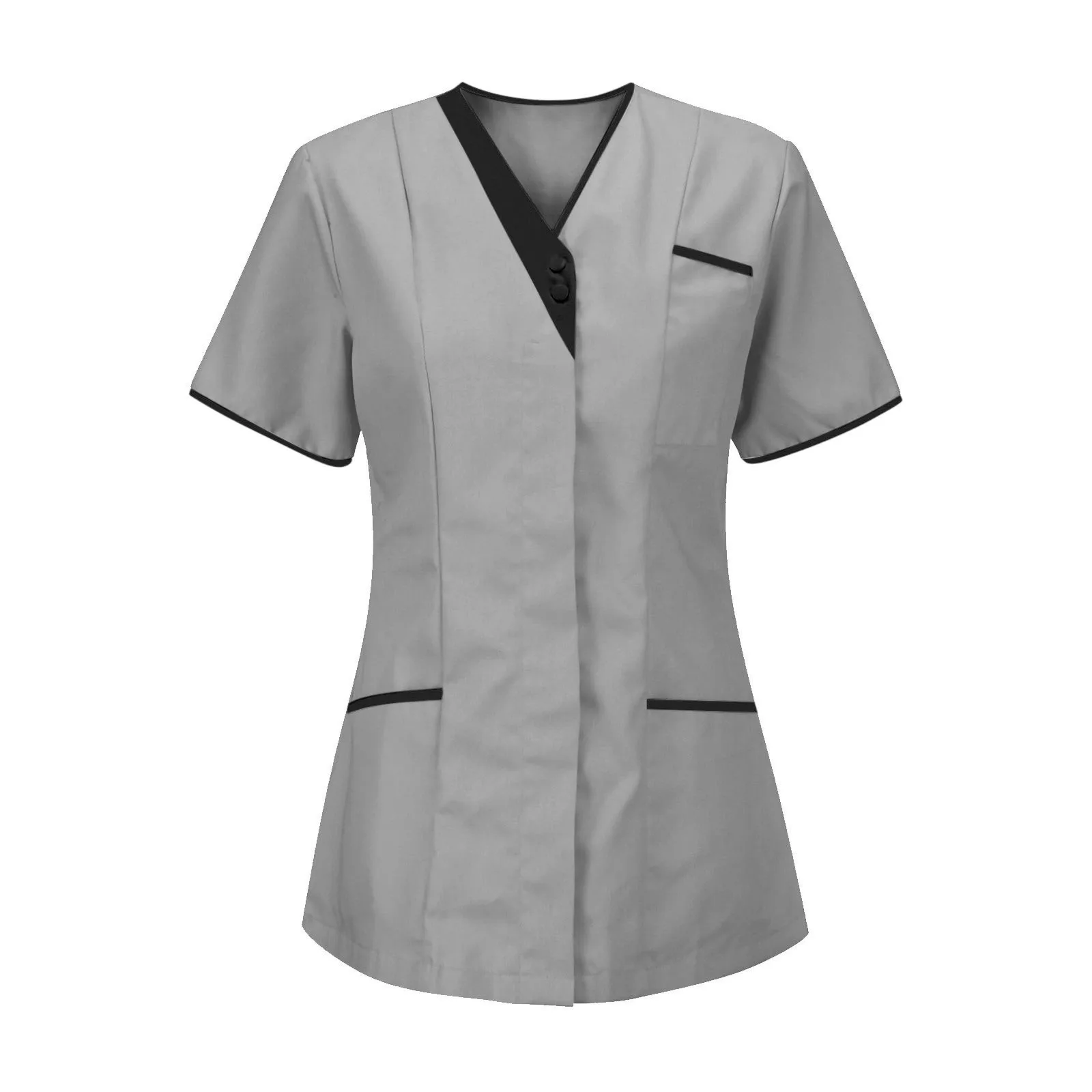 Modischer, einfarbiger Damen-Overall mit V-Ausschnitt und kurzen Ärmeln und Taschen, einfache, leichte, bequeme Oberteile für den Sommer – Detail 6