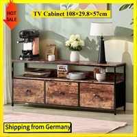 Винтажный шкаф для телевизора Comanlai 108 см с 3 тканевыми ящиками и светодиодной подсветкой, шкаф для хранения в гостиной, подставка для телевизора 108 × 29,8 × 57 см