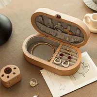 Solid Wood Fortune Cat Jewelry Box,Retro Portable Earrings Rings Premium Jewelry Box Holder Storage,Gift for Couple Friend Girl 1