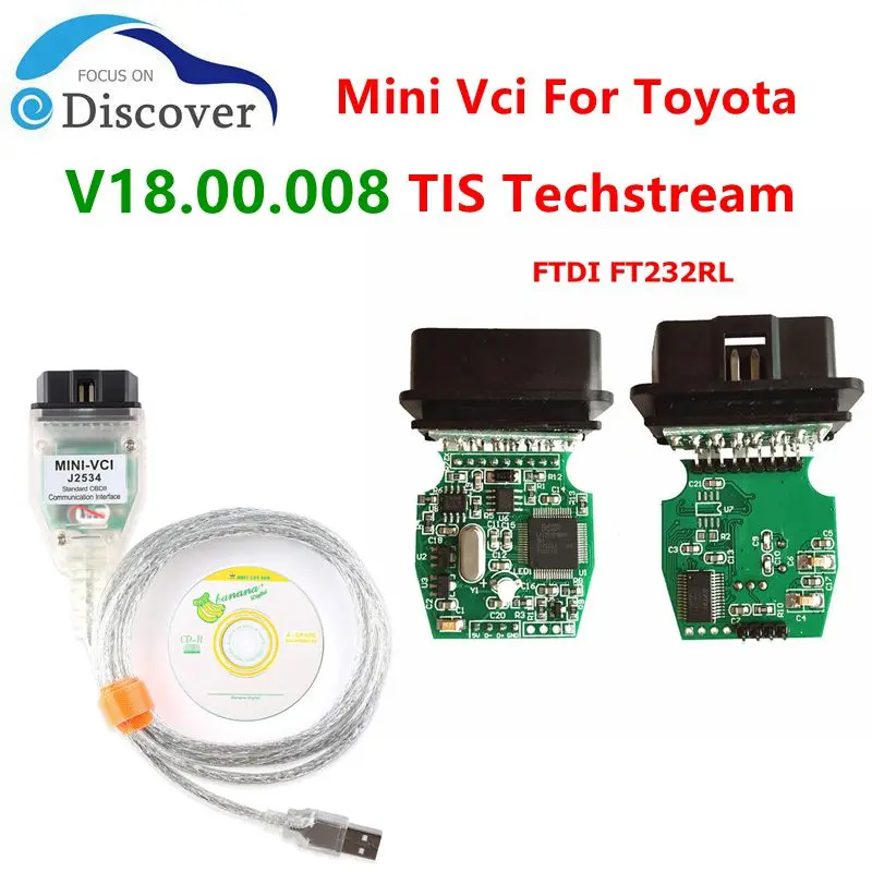 Мини Vci J2534 V18.00.008 TIS Techstream для Toyota OBD2 автомобильный диагностический кабель Minivci с FTDI FT232RL Автомобильный сканер инструмент