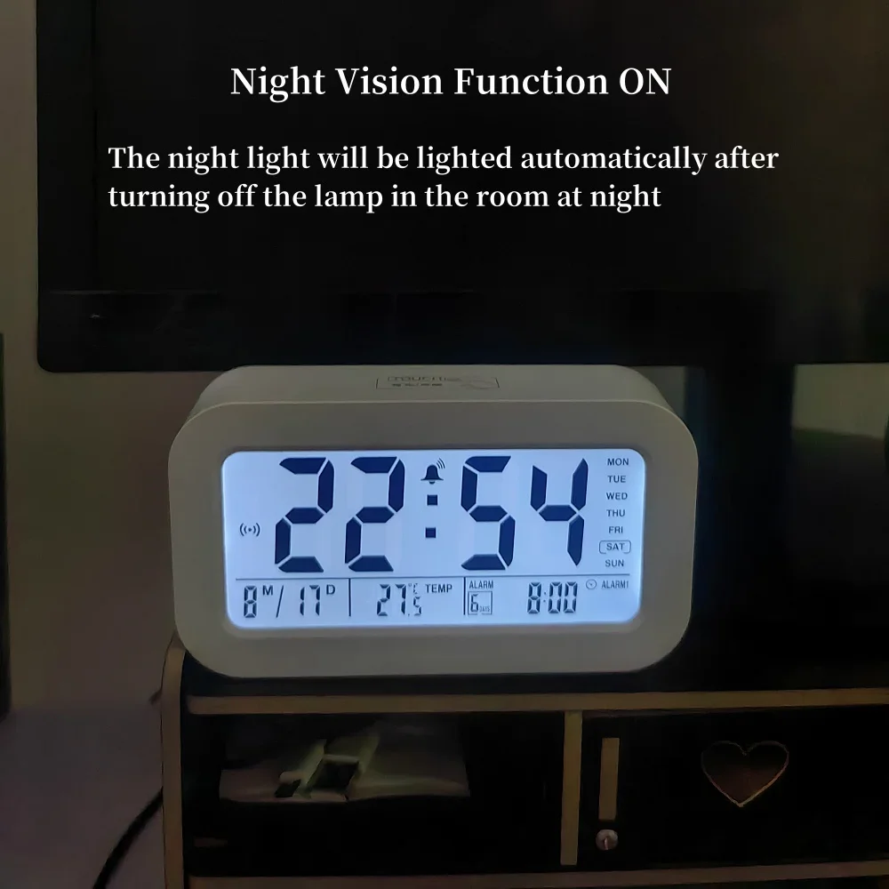 LCD Alarm Clock Battery Powered TEMP Date Week 3 Alarms Backlight Snooze 12/24H Digital