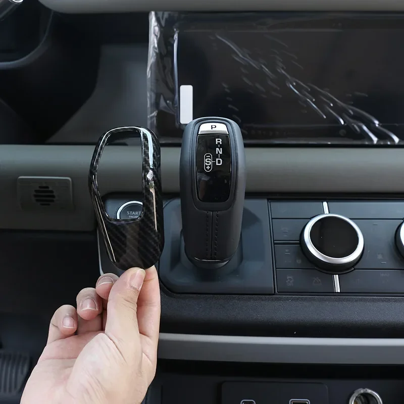 Для Land Rover Defender 90 110 130 2020-23 ABS углеродное волокно/черная Автомобильная зернистая крышка переключения передач, накладка, наклейки, автомобильные аксессуары