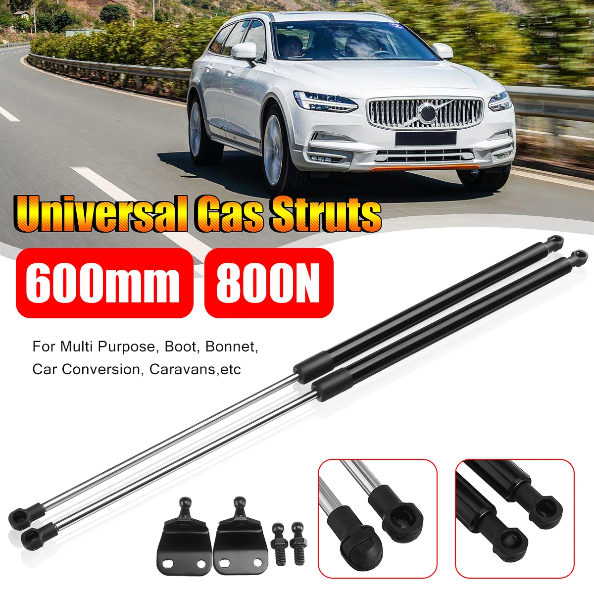 2Pcs 600mm 800N Gas Strut Bars Gas Spring Support Boot Bonnet Car Caravans Door Windows Hatches Boat Bus