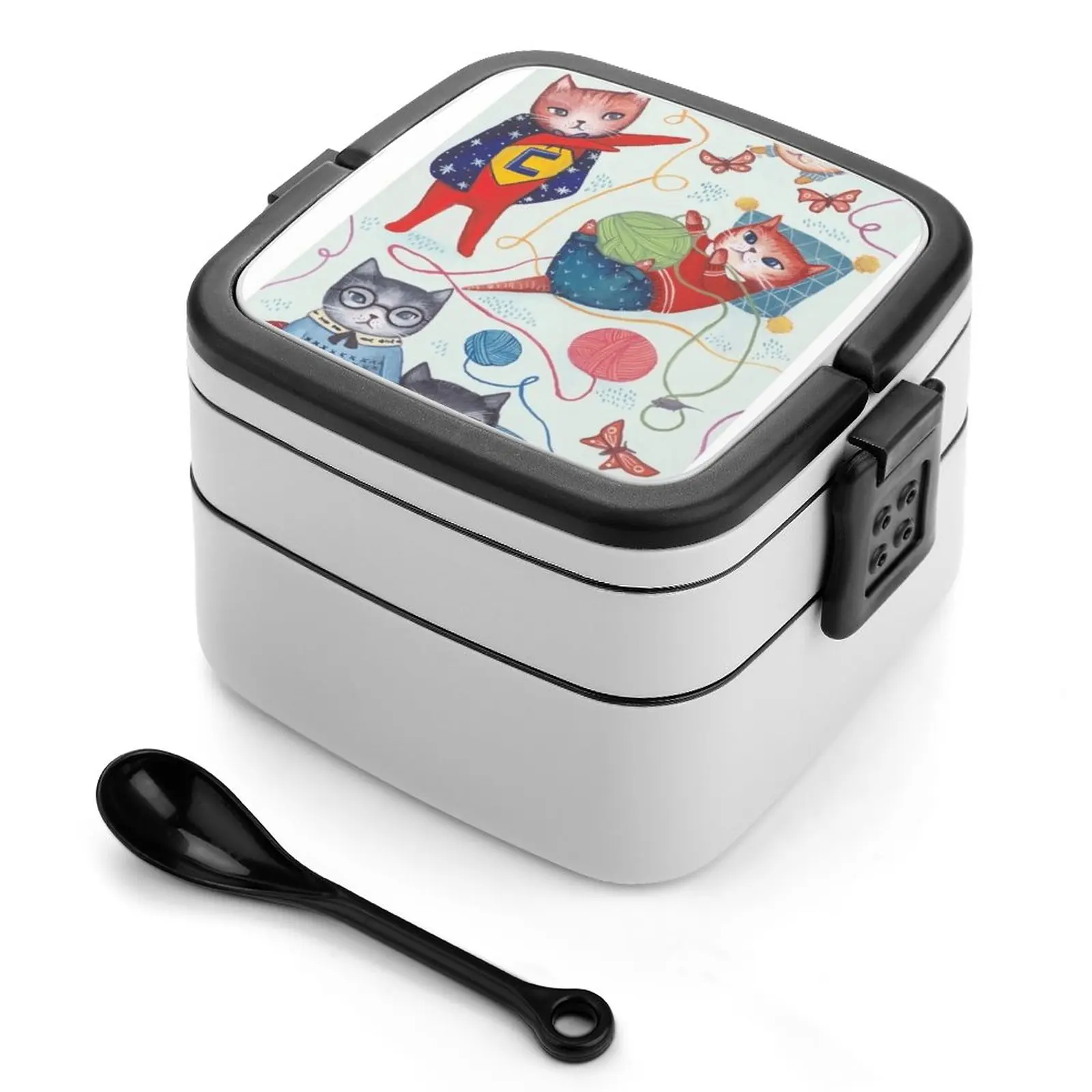 Playtime Bento Box New Student Camping Lunch Dinner Lunch Box Gattini Gatti Giocano A Giocare Modello Yarn Moth Cute Cat Kitten