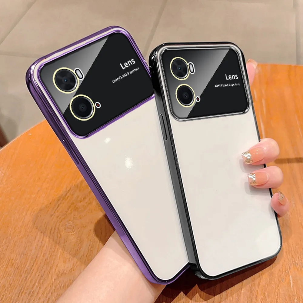 Plating Clear Large Window Phone Case For Oppo A74 A54 A53 A55 A57 A77 A94 A31 A8 A9 A5 A15 A16 A16K A17 Lens Protection_voghion.com