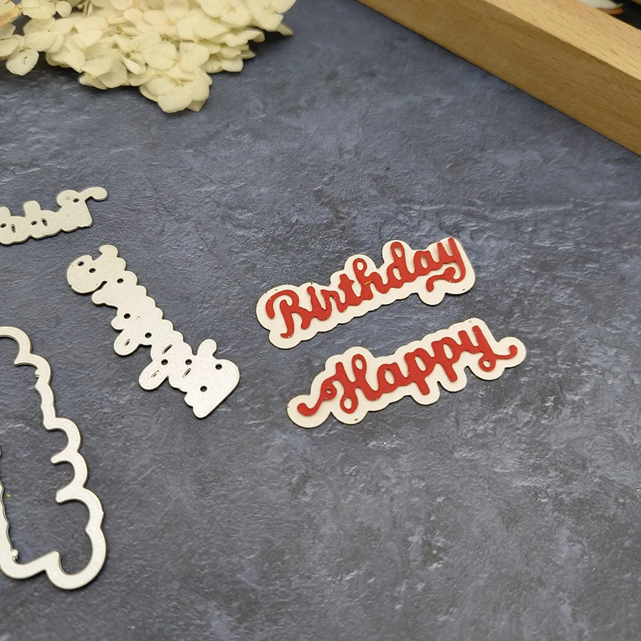2025 New Arrival English Letter Happy Birthday Metal Cutting Dies for Scrapbook Knife Mould Blade Punch Card Making Stencils