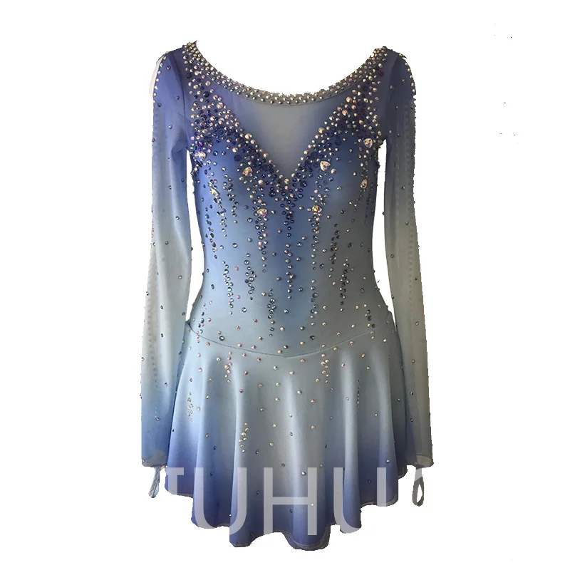 blue figure skating competition dress Blue Velvet Figure Skating Dress – L'école Des Femmes main image 1