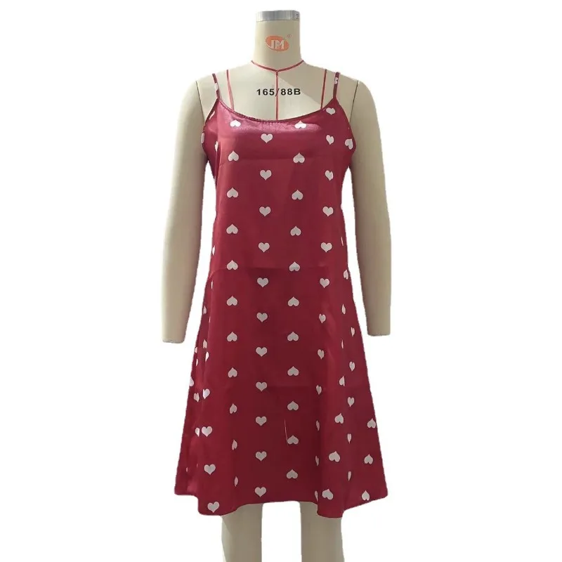 Women&lsquo;s Pajamas Dress Plus Size Sleeveless Student Sleepwear Loungewear Sexy Suspenders Skirts Love Cartoon Print Homewear