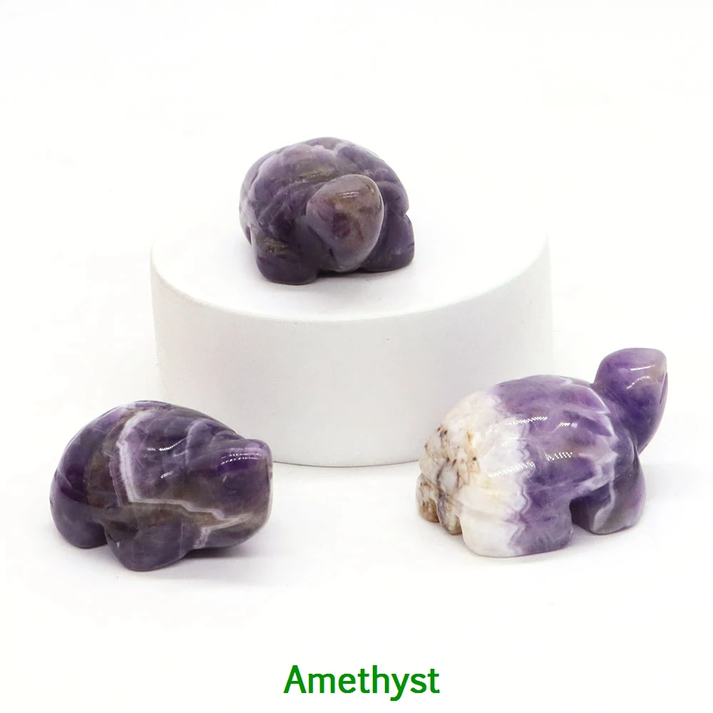 1.2" Mini Natural Crystal Stone Turtle Statue Reiki Healing Tortoise Figurine Amulet Fengshui Sculpture for Home Office Decor