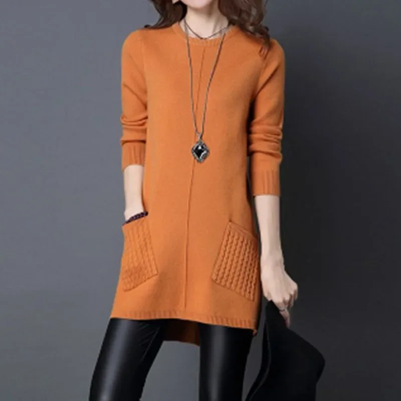 

Female Solid Color Simplicity Knitted Pullovers Commute All-match Long Sleeve Sweaters Autumn Winter Women's Clothing V1011