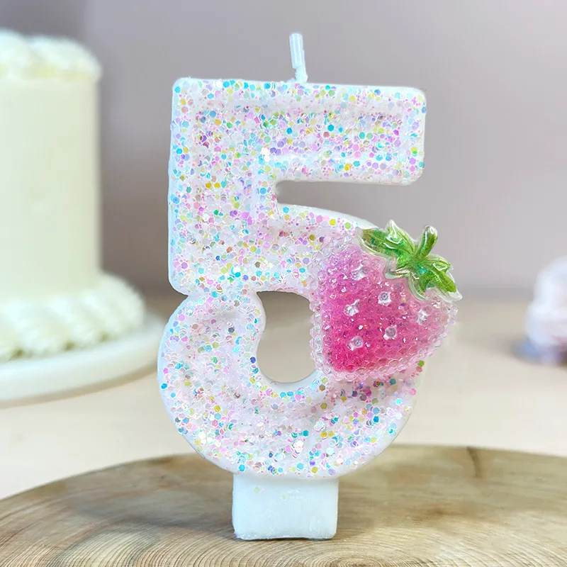 Creative Strawberry Candles Birthday Cake Candles Decorative Digital Candles for Children's Birthday Girls Cake Decorations