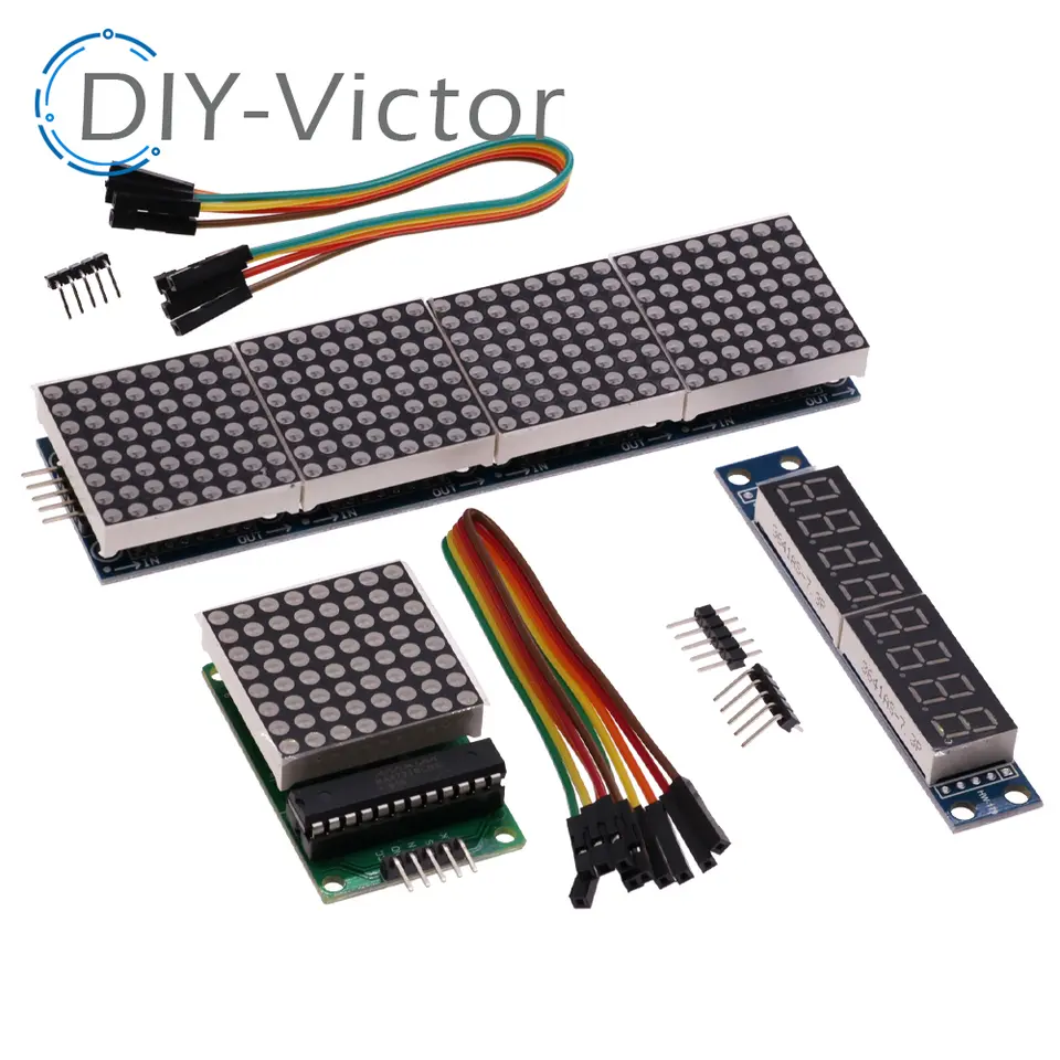 MAX7219 LED Microcontroller 4 In one Display with 5P Line Module 5V Operating Voltage for Arduino DIY 8x8 Dot Matrix Common image 1