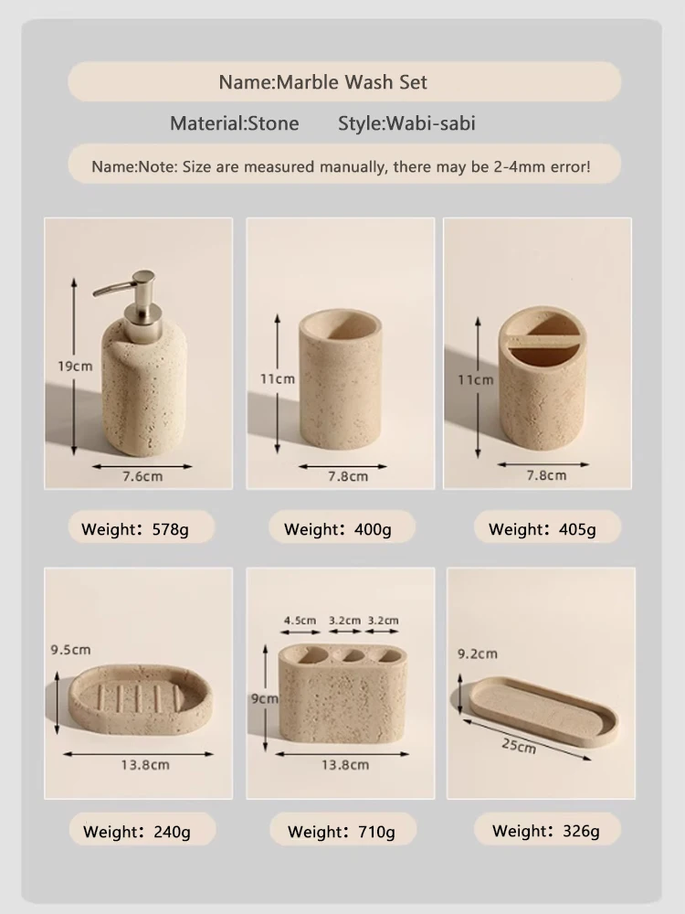 Wabi sabi Style Natural Marble Wash Set Electric Toothbrush Holder Soap Tray Bathroom Push Bottle Kitchen Storage Home Decor 4