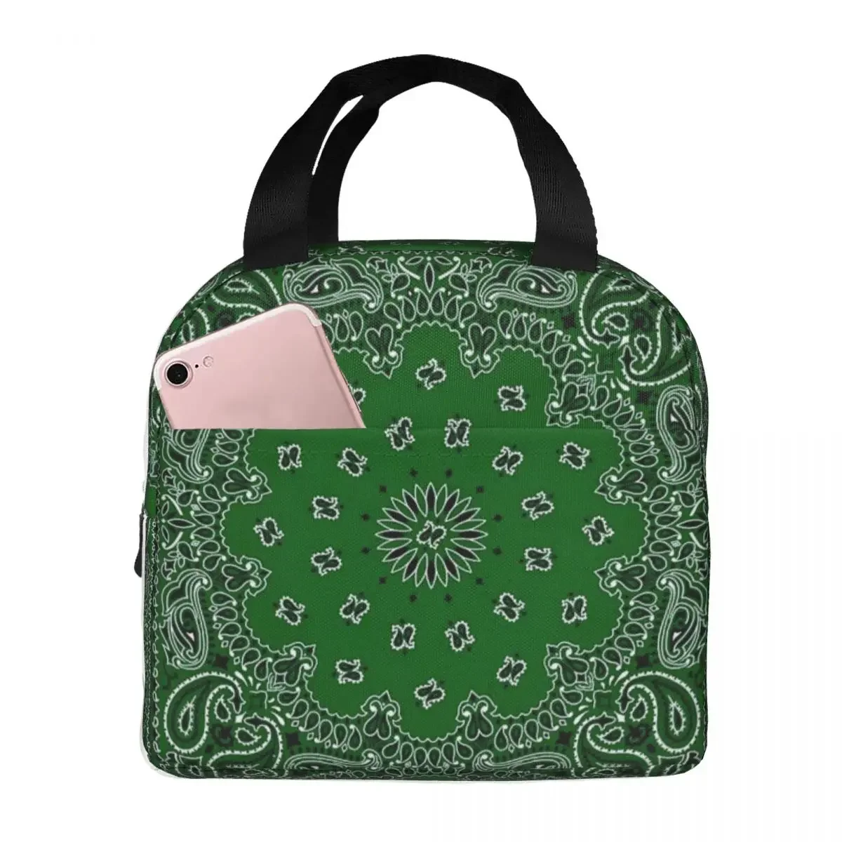 

Green Bandana Insulated Lunch Bags Leakproof Picnic Bags Thermal Cooler Lunch Box Lunch Tote for Woman Work Children School